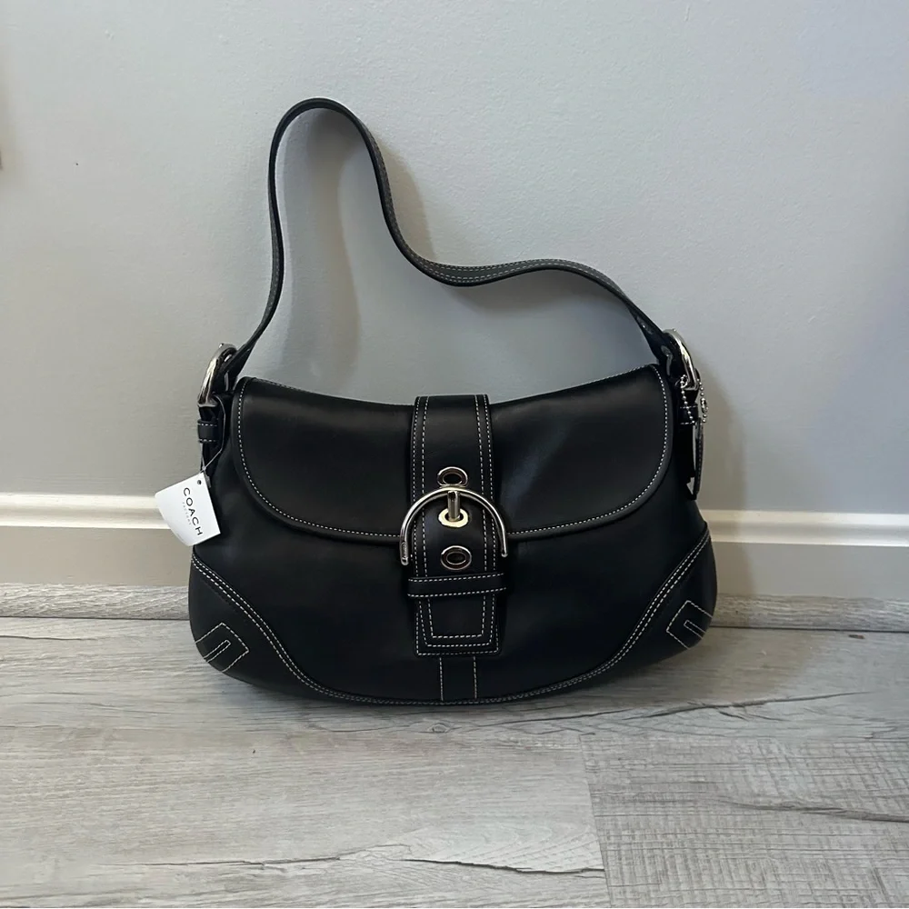 Coach Black Leather Shoulder Bag with Silver Accents, F10192 - Picture 7 of 9